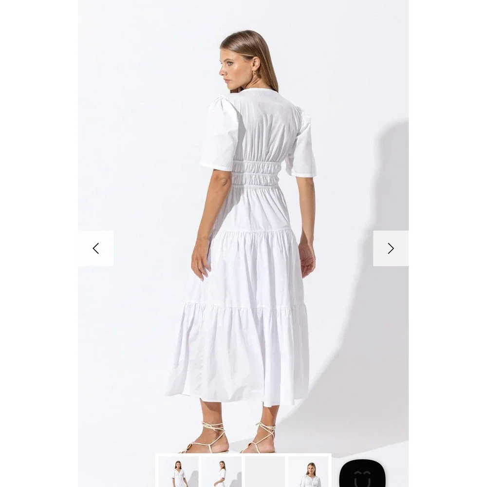 Lusana white cotton Tori maxi dress Large‎ tiered poplin resort vacation - Picture 4 of 9